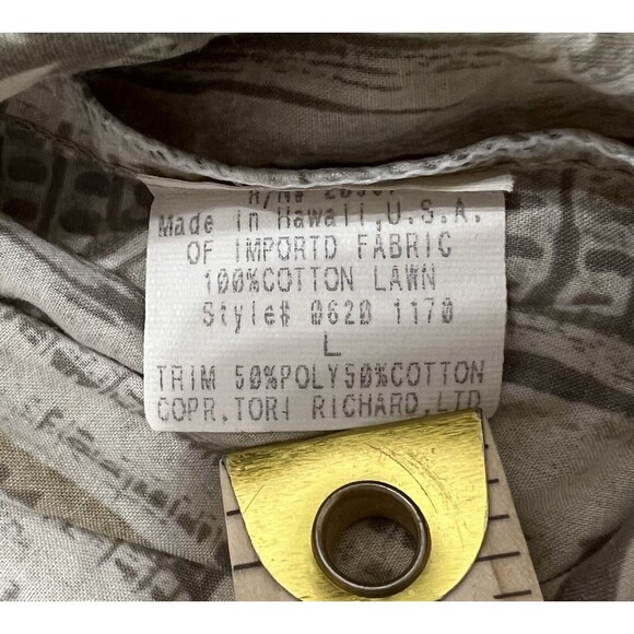 Tori Richard Cotton Lawn Palm Tree Tribal Hawaiian Mens Large Polo Shirt Beach - Picture 7 of 9